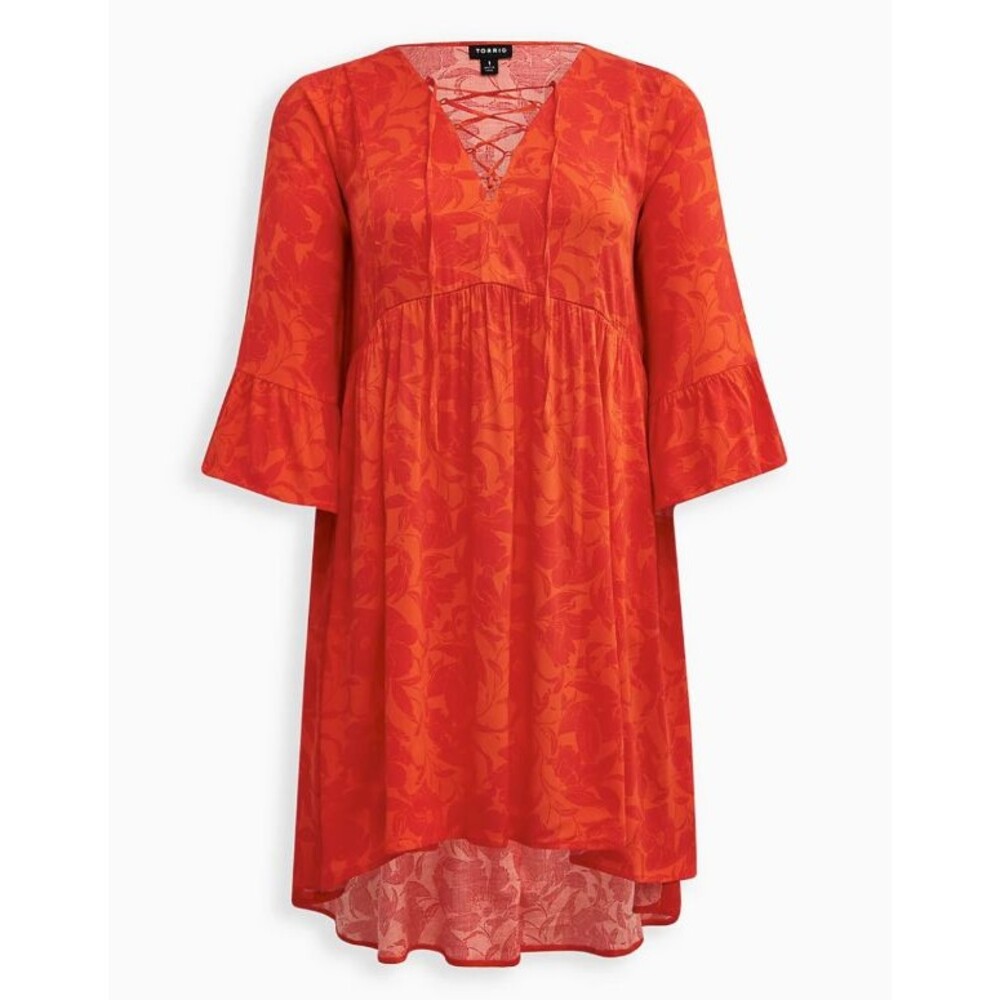 Torrid Orange Floral Challis Flared Sleeve Dress With Pockets Size Large 12 - Picture 2 of 4